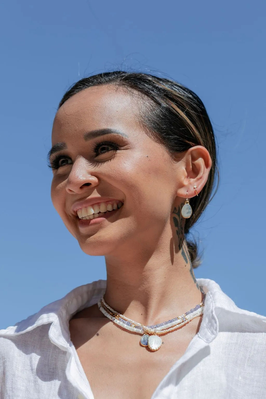 Tiny Open Opal Hoop Earrings - Kalino