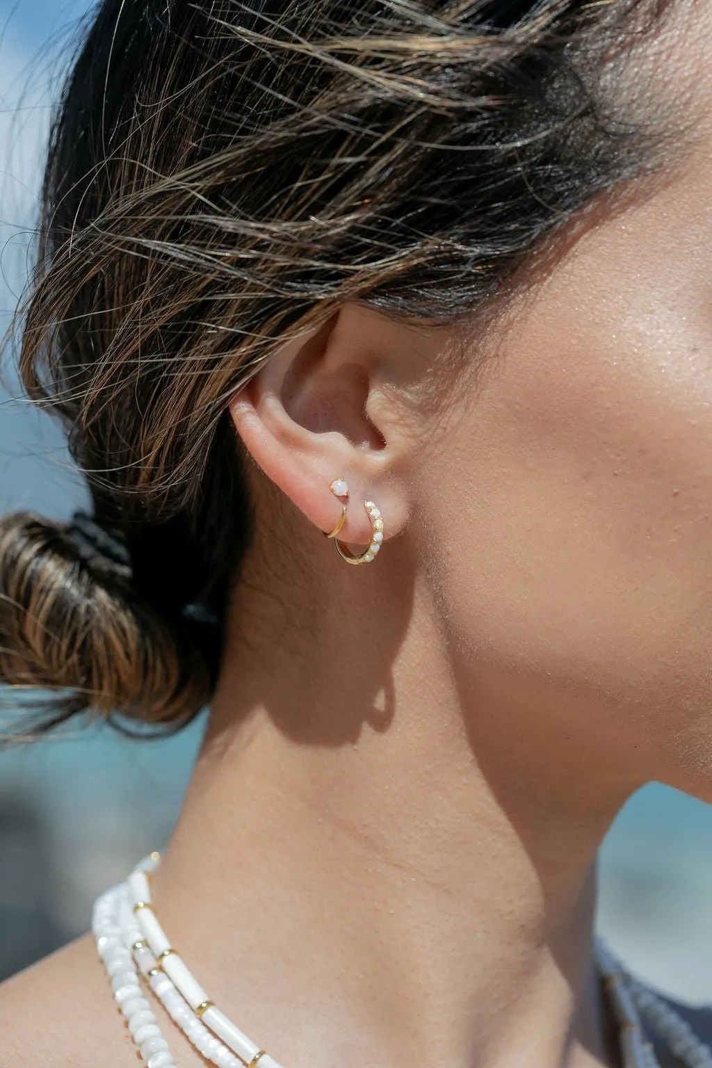 Tiny Open Opal Hoop Earrings - Kalino