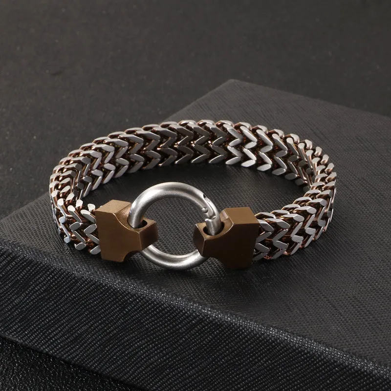 Trendy Men's Double-Layer Fish Scale Bracelet in Titanium Steel - European and American Retro Jewelry