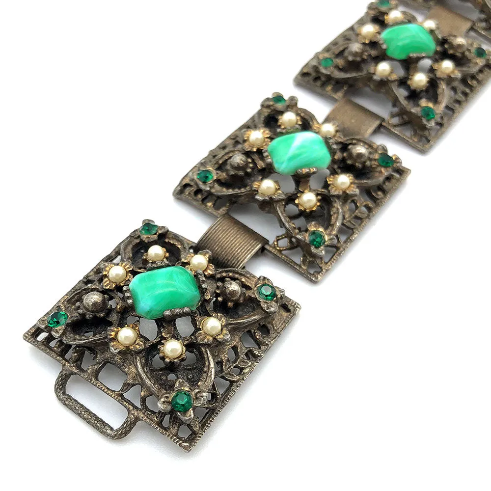 【USA輸入】ヴィンテージ フィリグリー グリーン フローラル ブレスレット/Vintage Filigree Green Floral Bracelet