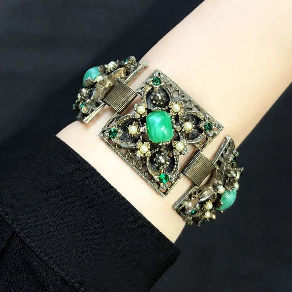 【USA輸入】ヴィンテージ フィリグリー グリーン フローラル ブレスレット/Vintage Filigree Green Floral Bracelet