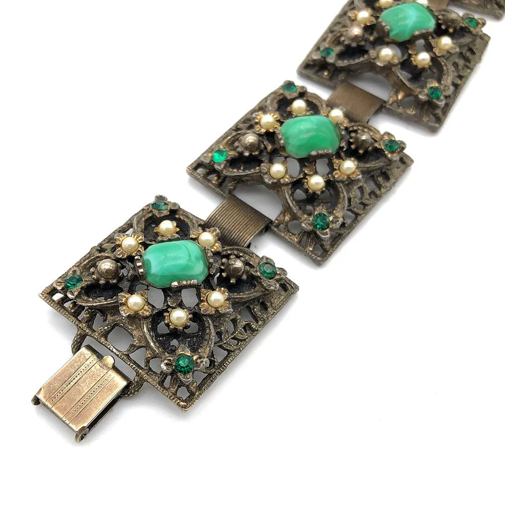 【USA輸入】ヴィンテージ フィリグリー グリーン フローラル ブレスレット/Vintage Filigree Green Floral Bracelet