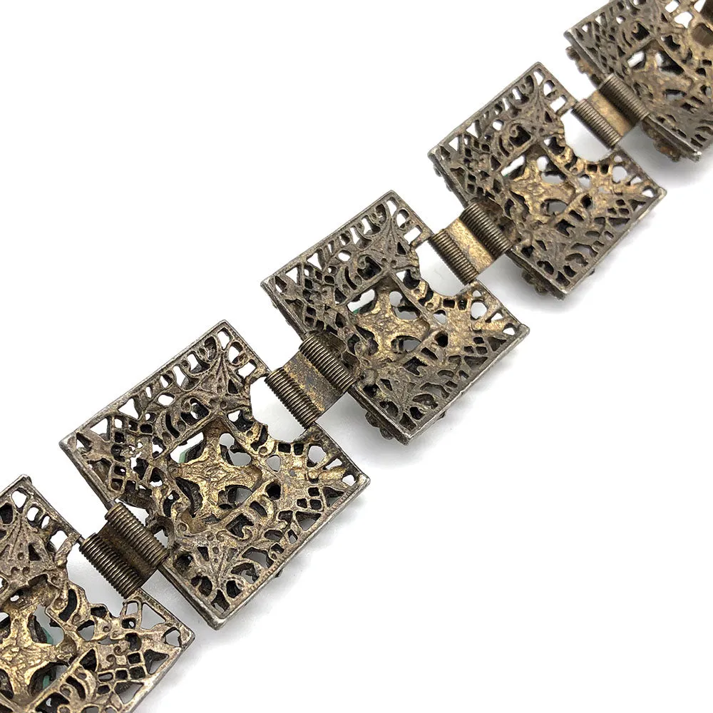【USA輸入】ヴィンテージ フィリグリー グリーン フローラル ブレスレット/Vintage Filigree Green Floral Bracelet