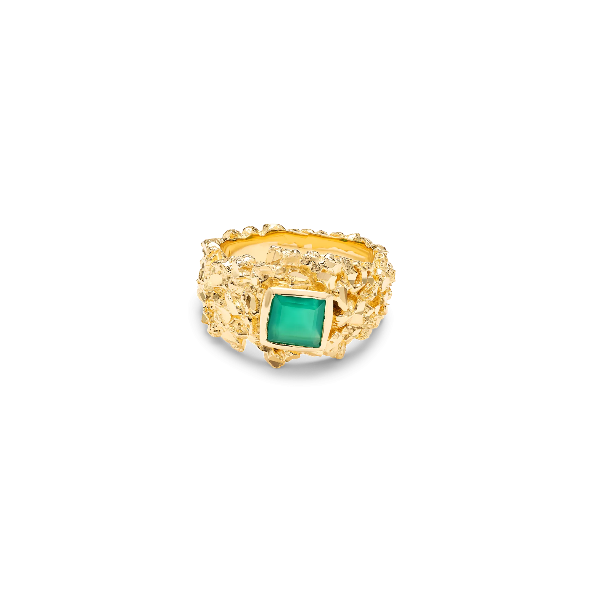 VC015 Gold Hammered Gem Ring