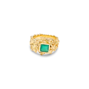 VC015 Gold Hammered Gem Ring