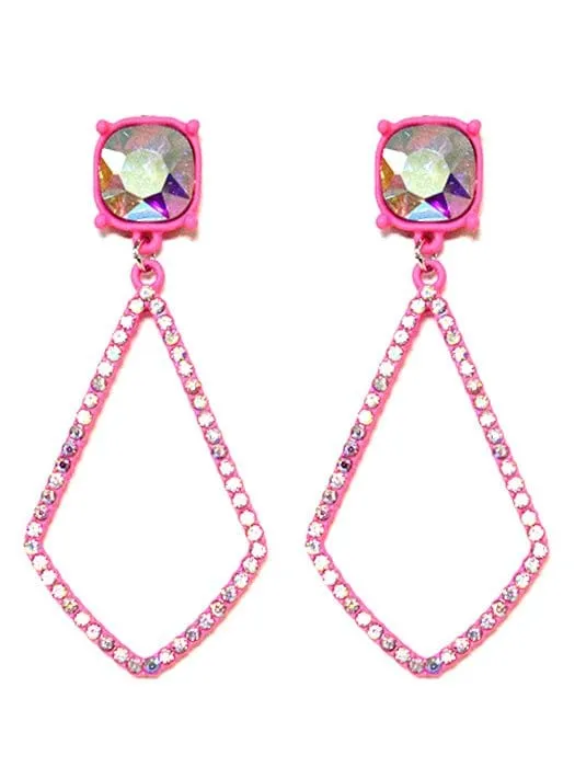 VE3025 Iridescent Post Rhinestone Kite Earrings