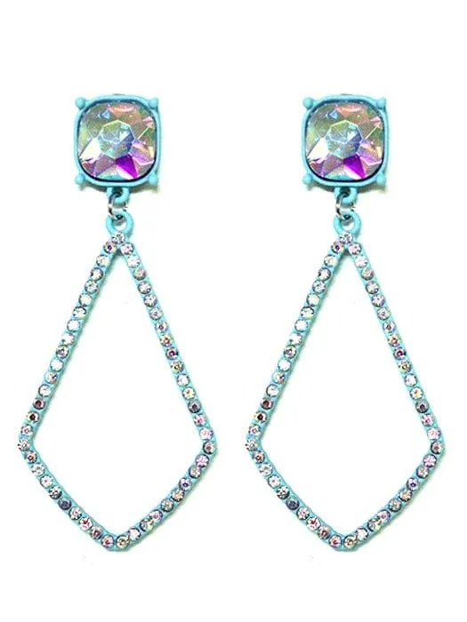 VE3025 Iridescent Post Rhinestone Kite Earrings
