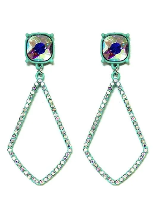 VE3025 Iridescent Post Rhinestone Kite Earrings