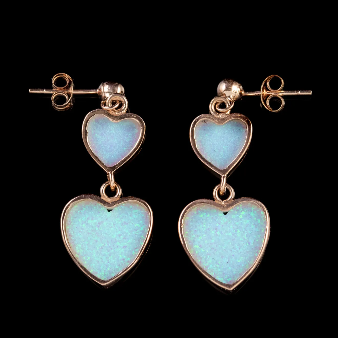 Victorian Style Opal Heart Drop Earrings 9Ct Rose Gold