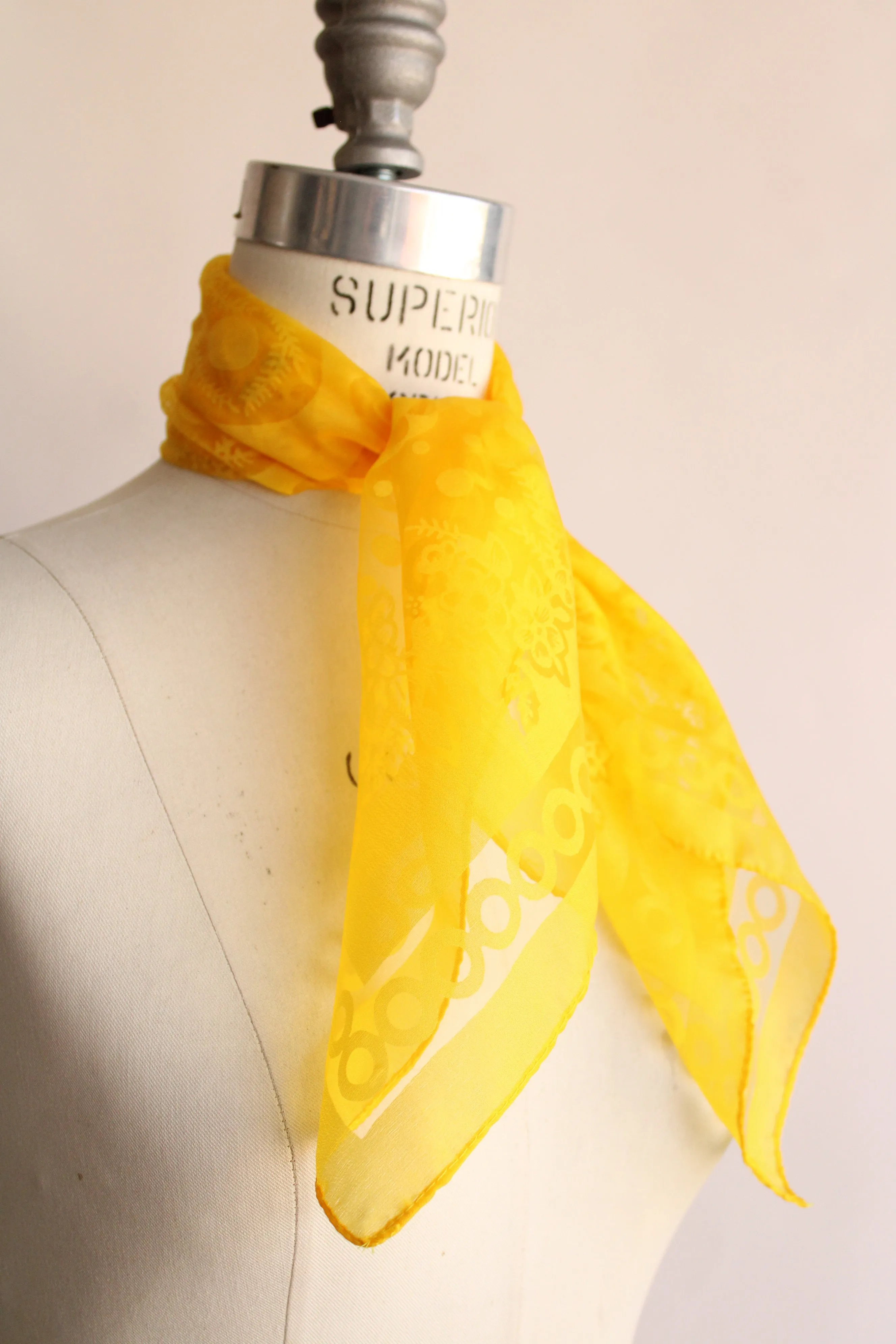 Vintage 1970s Scarf In Yellow Floral