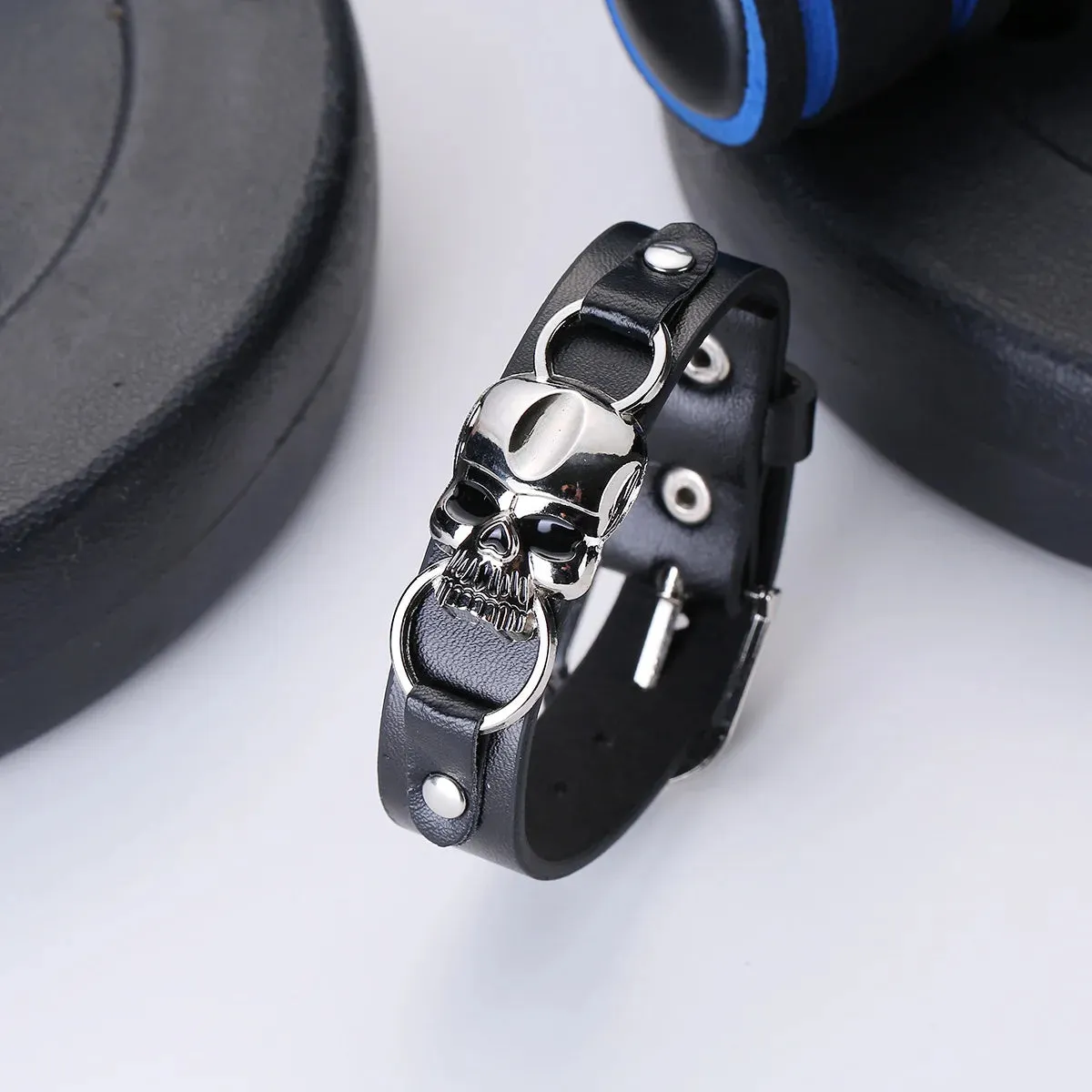 Vintage Classic Gothic Leather Woven Skull Bracelet Fashion