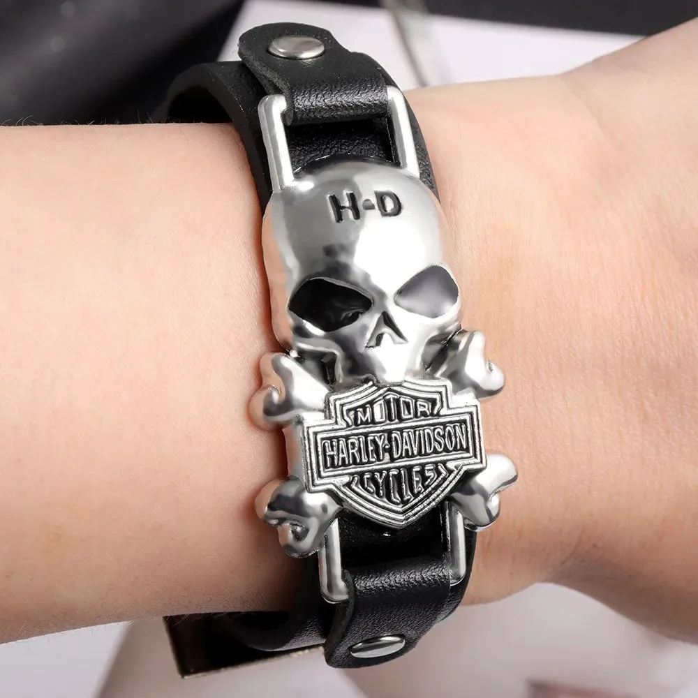 Vintage Classic Gothic Leather Woven Skull Bracelet Fashion