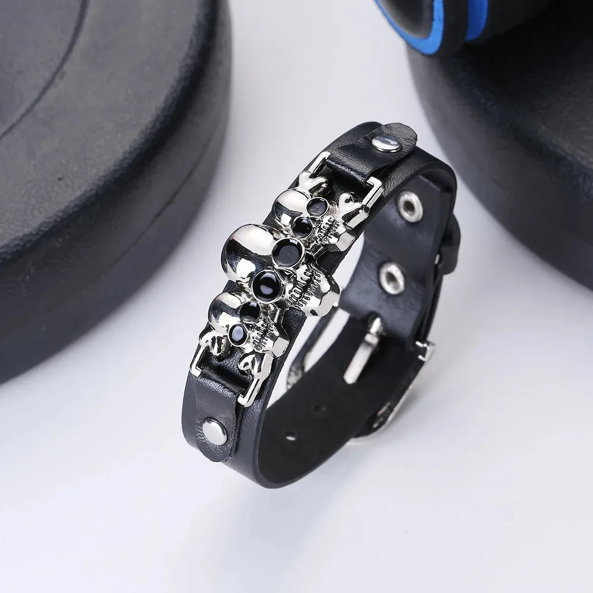 Vintage Classic Gothic Leather Woven Skull Bracelet Fashion