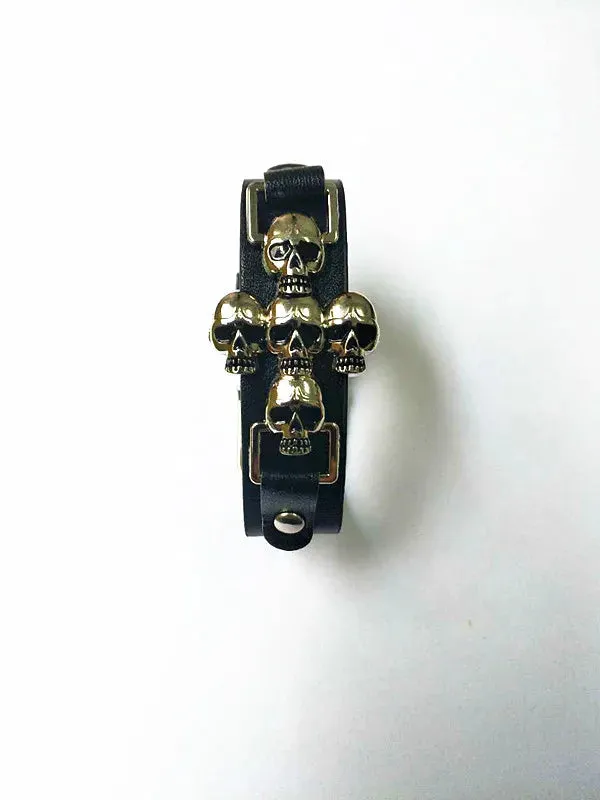Vintage Classic Gothic Leather Woven Skull Bracelet Fashion