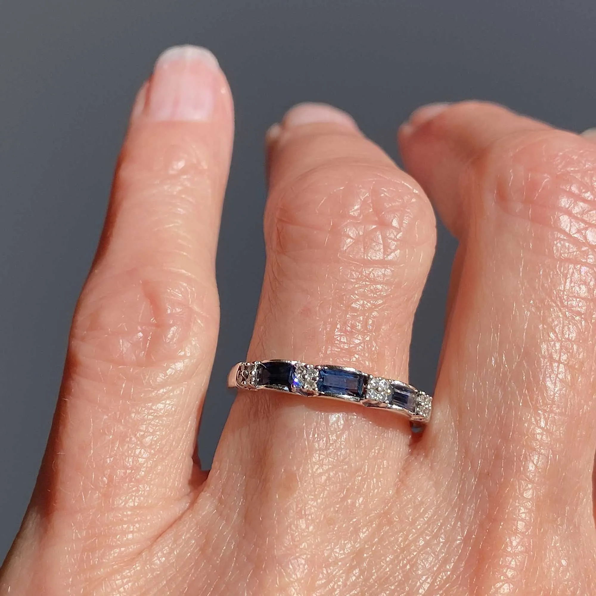 Vintage Diamond Baguette Sapphire Band Ring