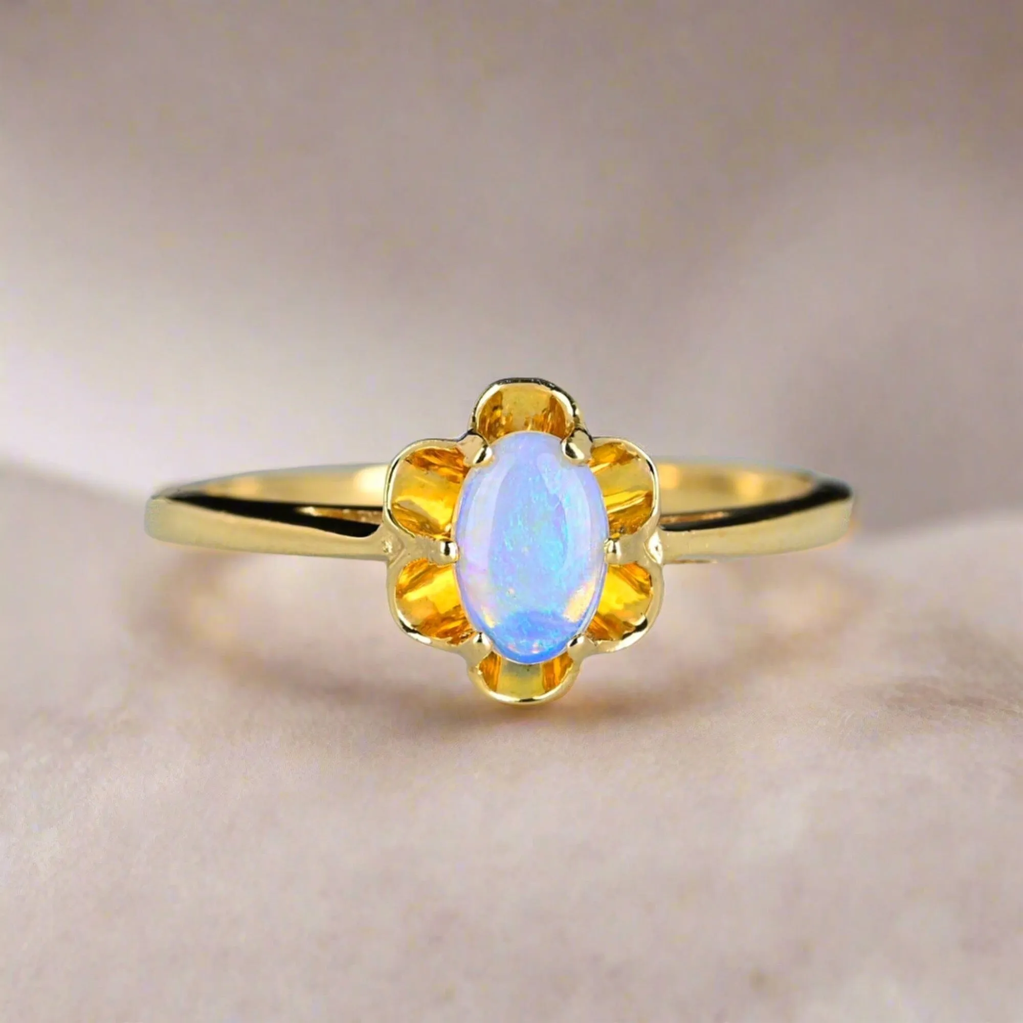 Vintage Gold Buttercup Opal Solitaire Ring