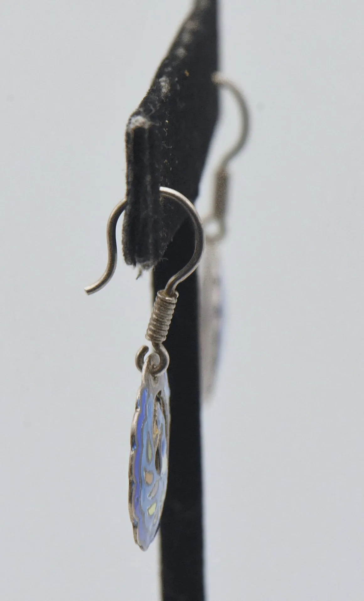 Vintage Sterling Silver Enameled Bird Motif Dangle Earrings