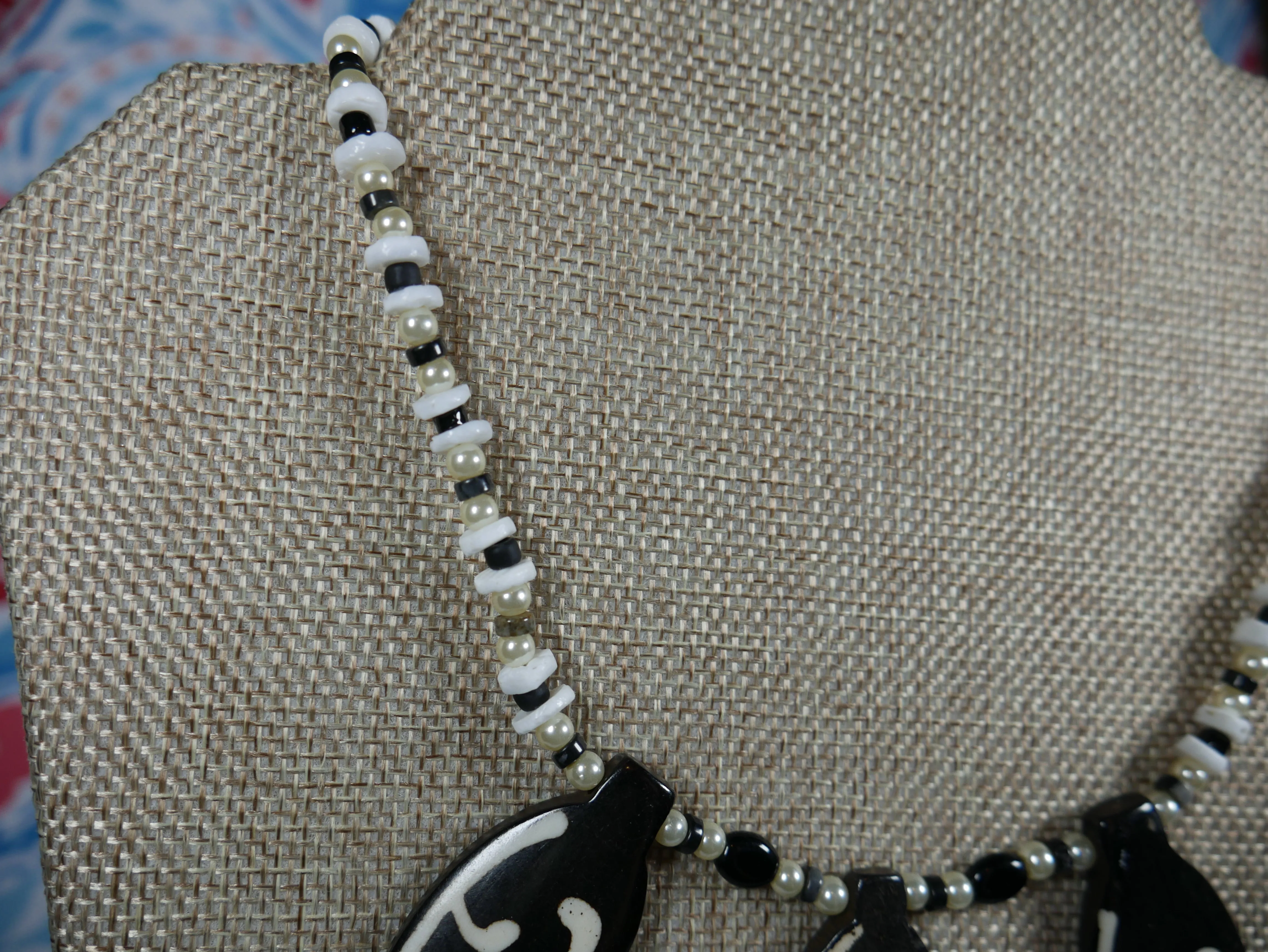 White and Black Bone Necklace with Semi-Precious Stones