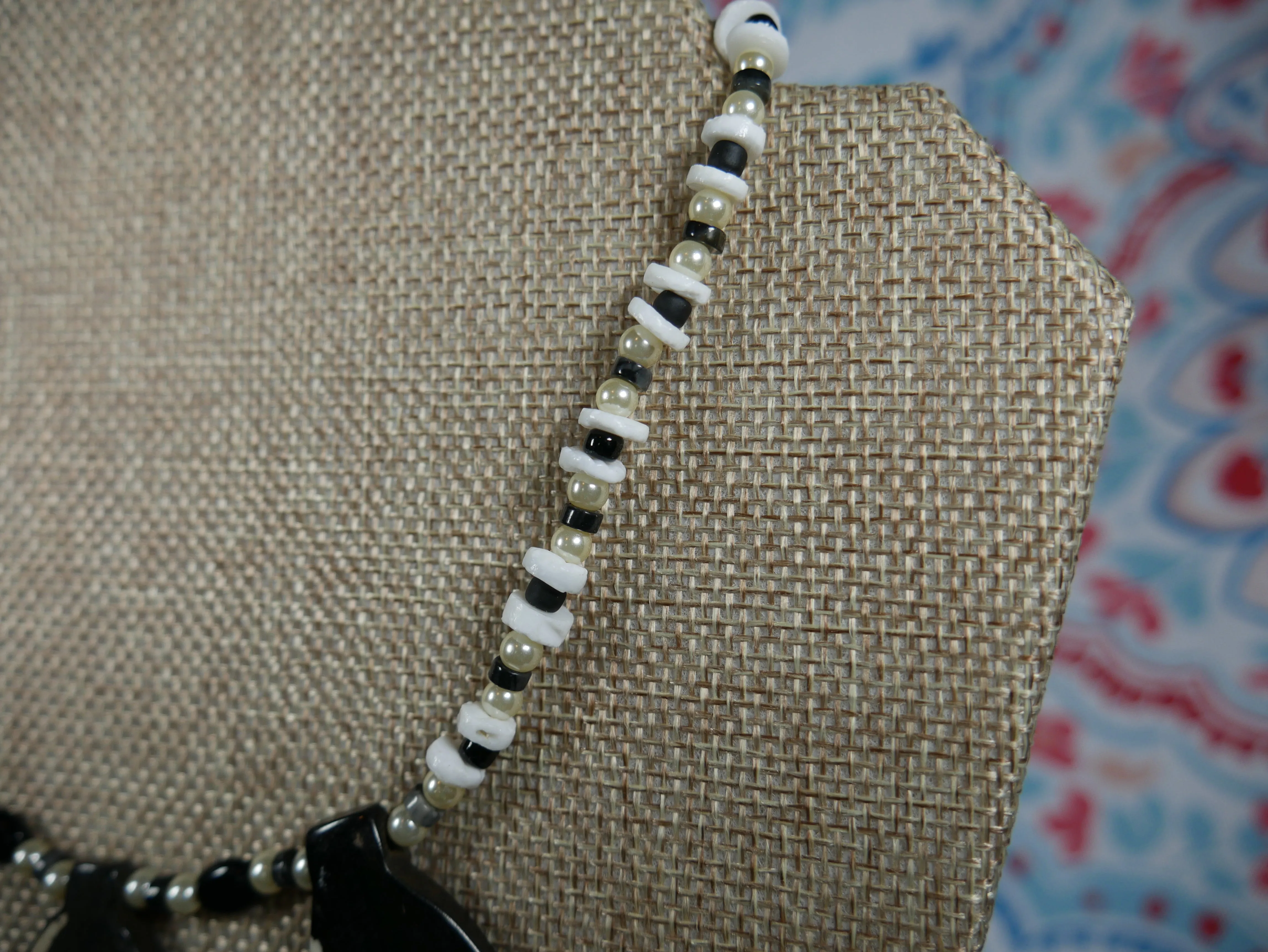 White and Black Bone Necklace with Semi-Precious Stones
