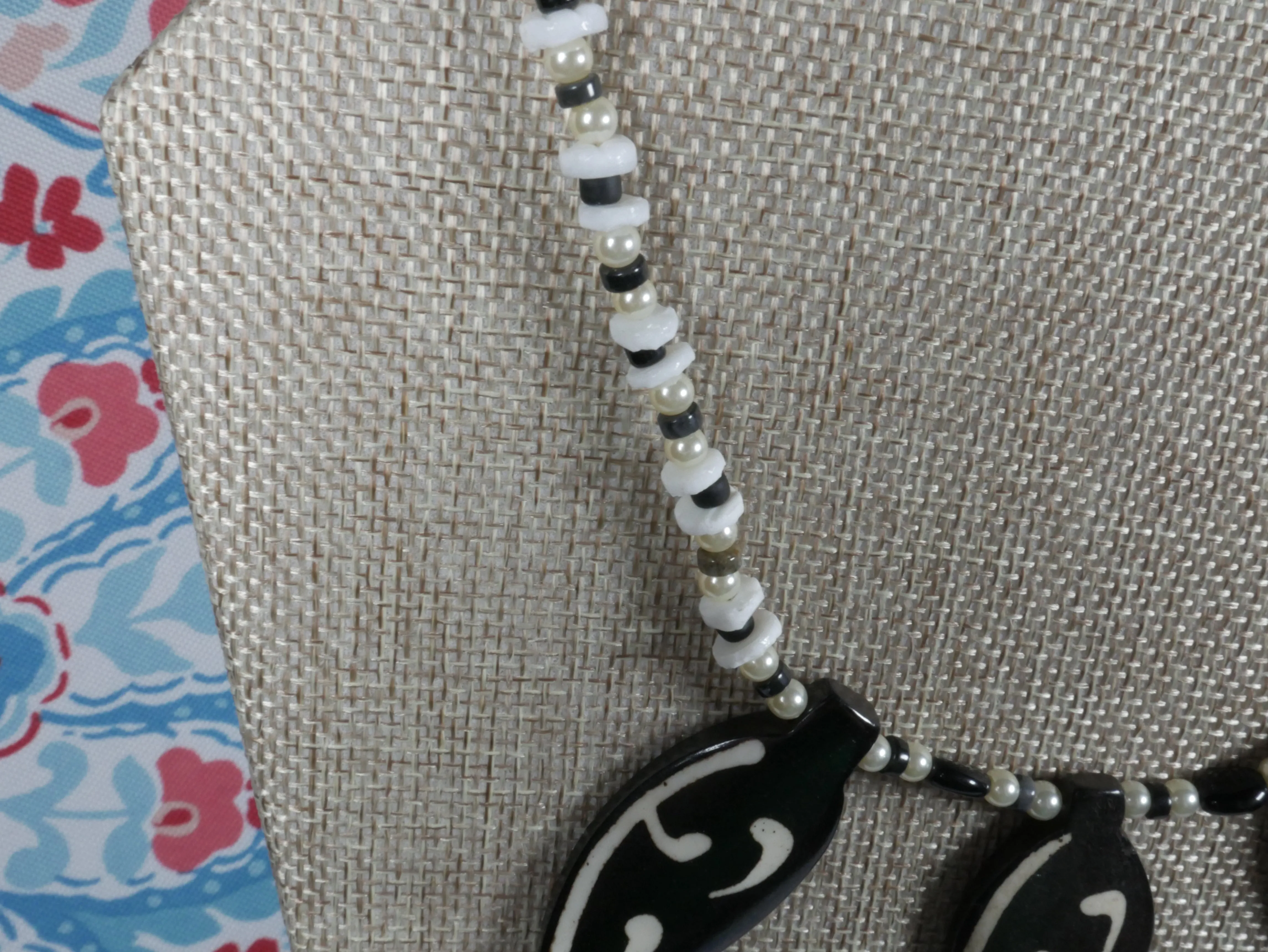 White and Black Bone Necklace with Semi-Precious Stones