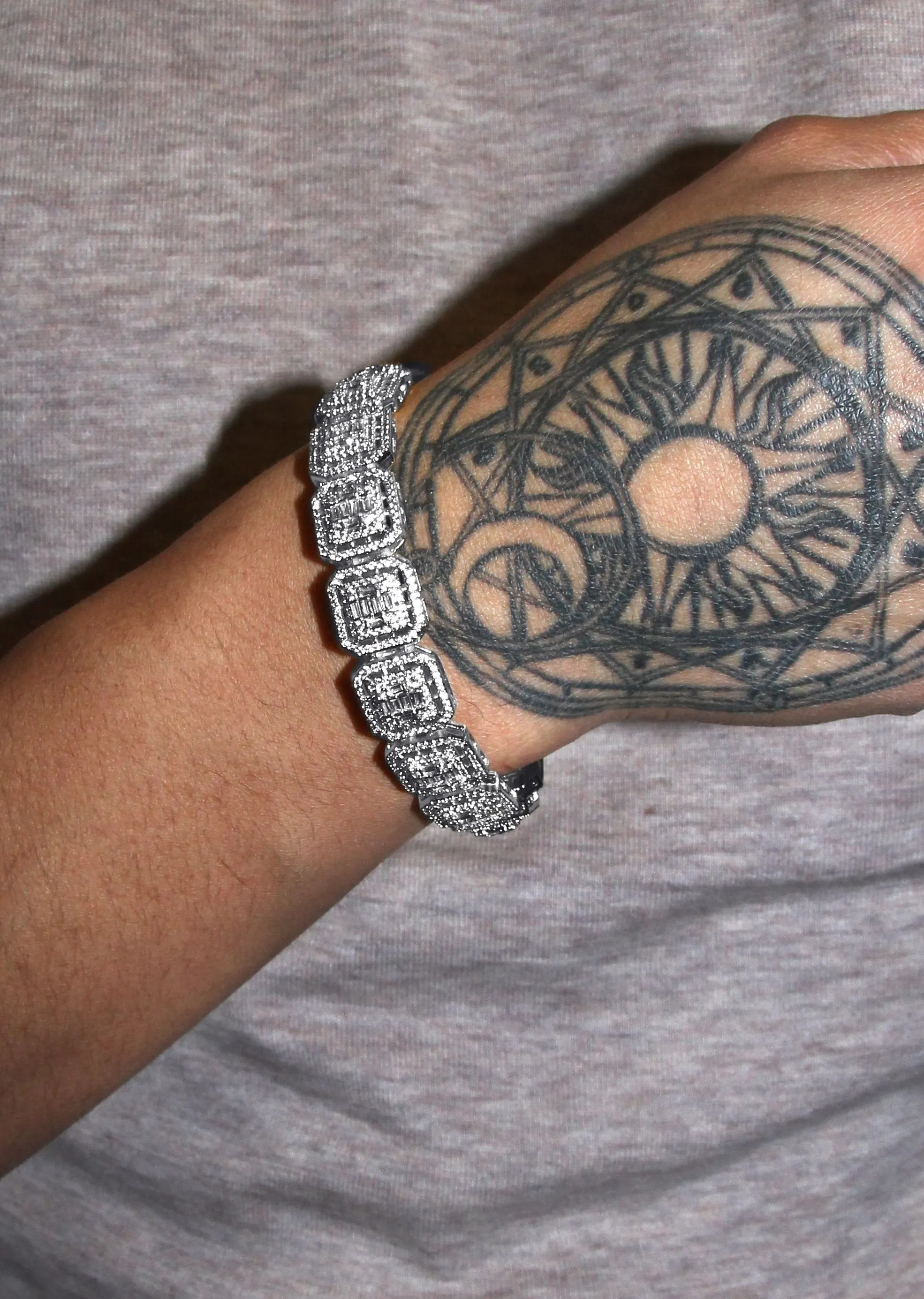 White Gold Plated Iced Out Square Cluster Bracelet
