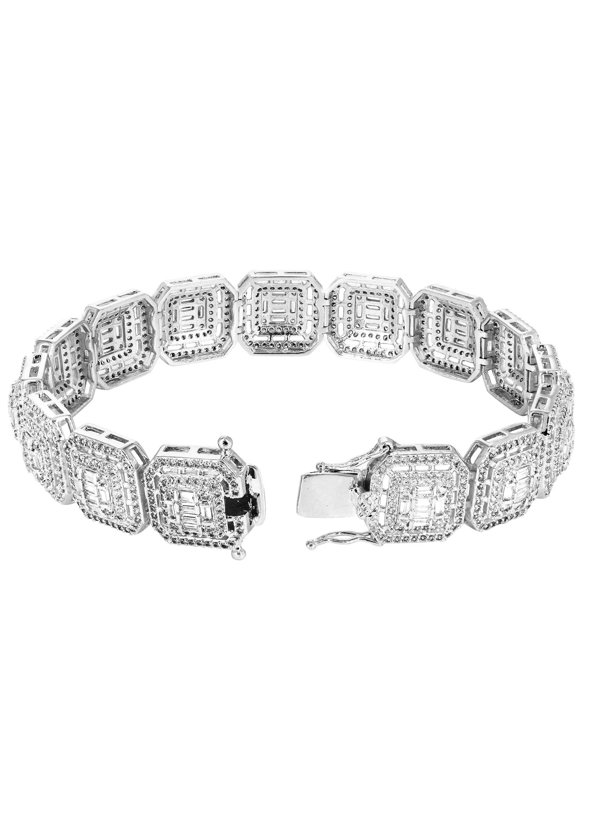 White Gold Plated Iced Out Square Cluster Bracelet