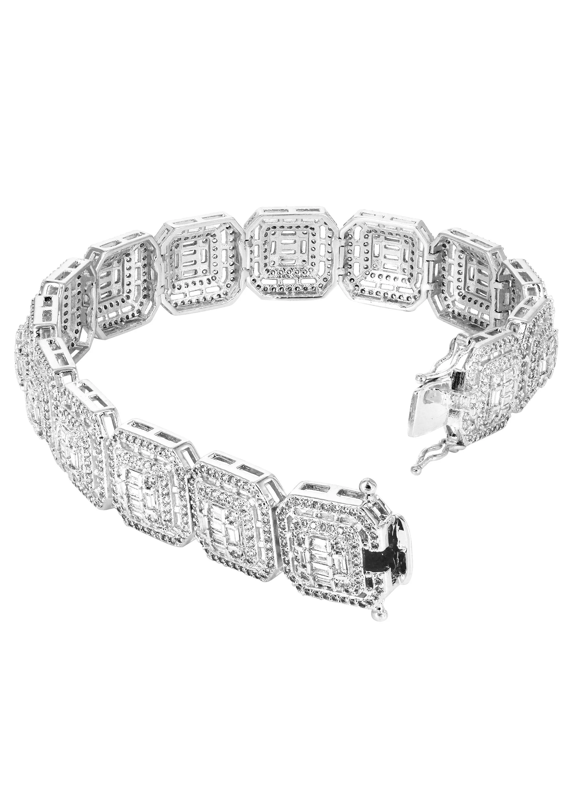 White Gold Plated Iced Out Square Cluster Bracelet