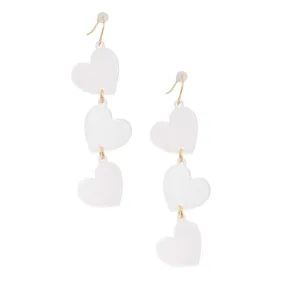 White Heart Dangle Earrings