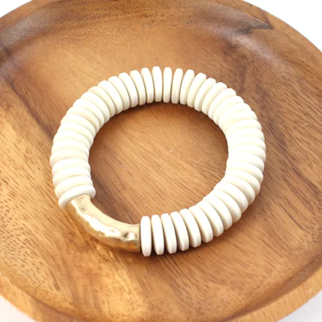 Wooden Stretch Bracelet with Gold Detail