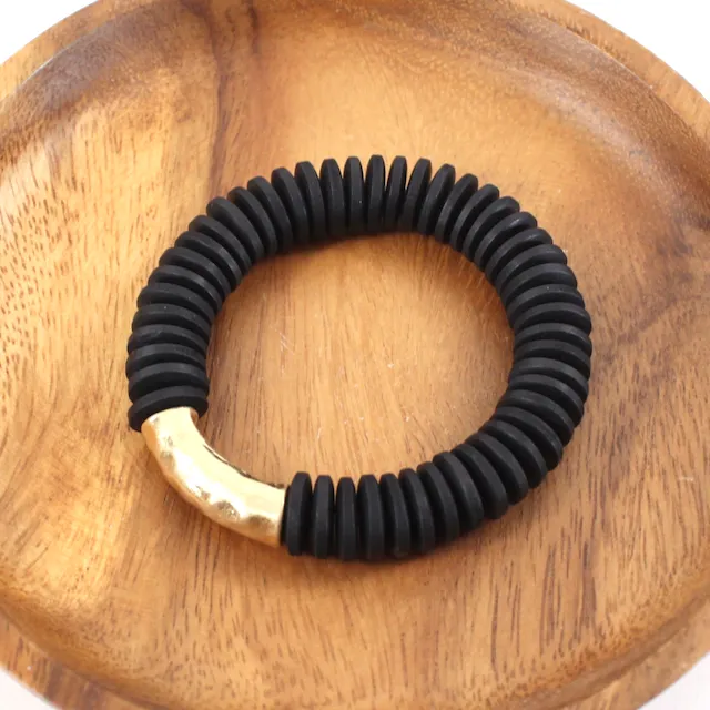 Wooden Stretch Bracelet with Gold Detail