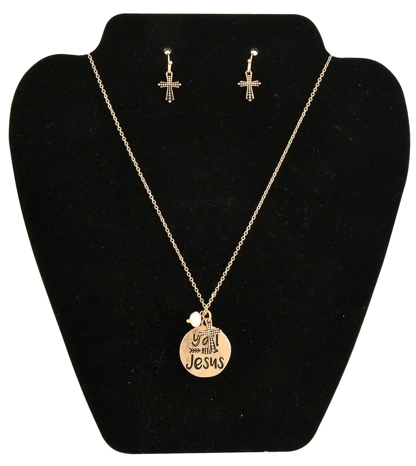 Worn Gold-Tone "Y'all Need Jesus" Necklace & Earring Set