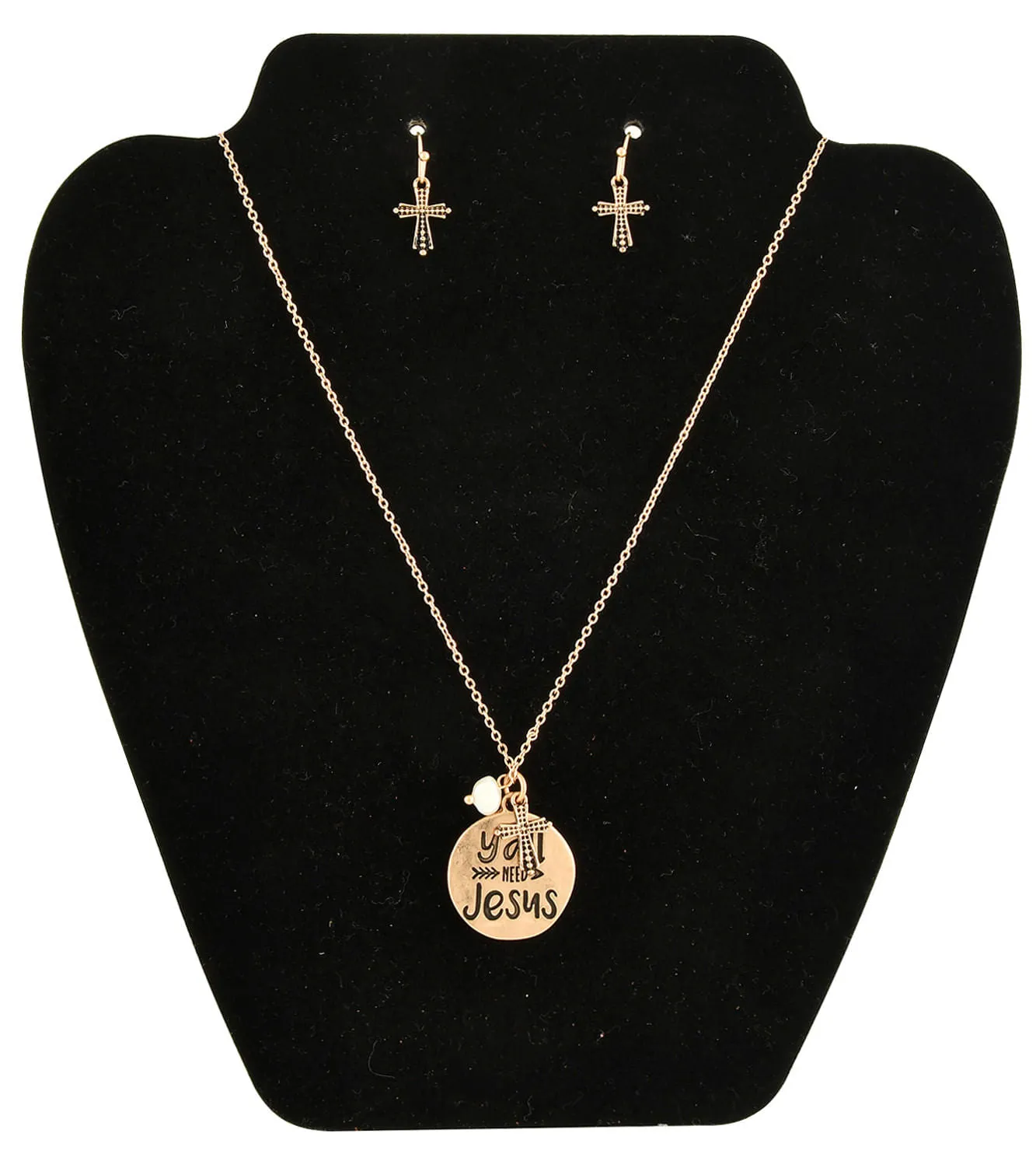 Worn Gold-Tone "Y'all Need Jesus" Necklace & Earring Set