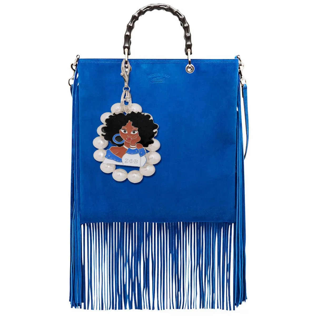 Zeta Phi Beta Blue White Pearl Keychain Purse Charm